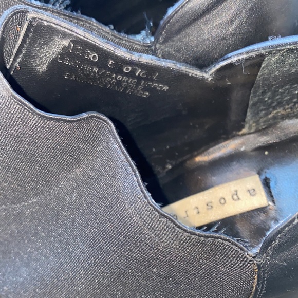 Apostrophe Black Leather and Fabric Heels. Size 10. 3.5” Block Heels - Picture 6 of 12